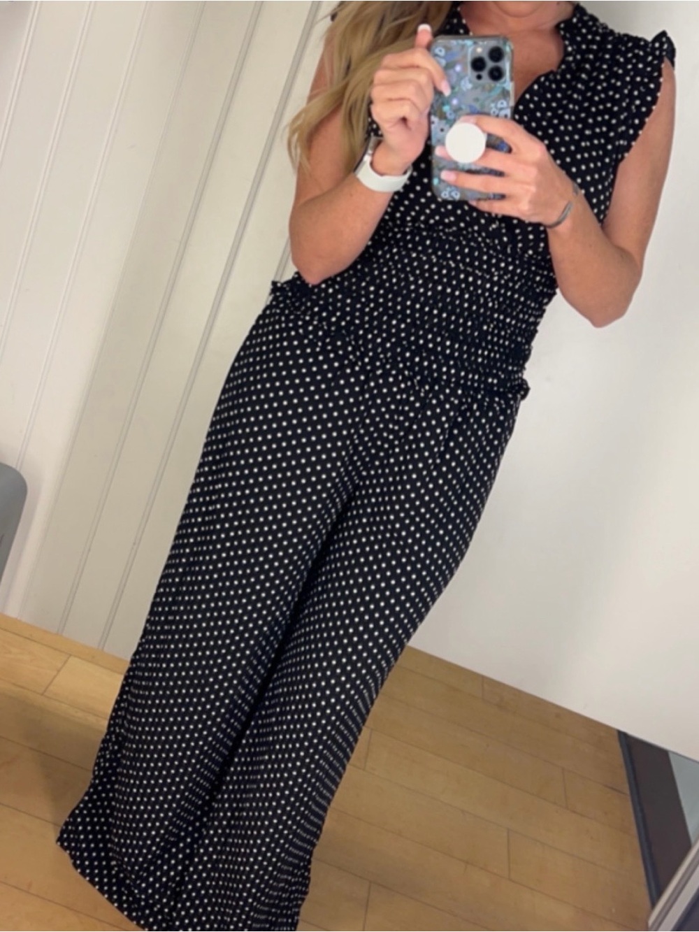 Polka Dot Wide-Leg Jumpsuit - Black/White